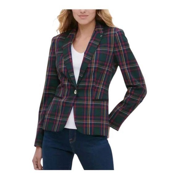 Tommy Hilfiger Green Plaid One Button Blazer with Kissing Buttons - Picture 1 of 15